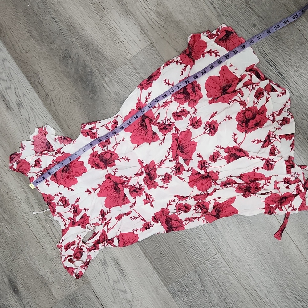 Free People "French Quarter" Red Floral Ruffle Mini Wrap Dress Size XS - Picture 14 of 15